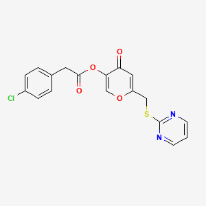 molecular formula C18H13ClN2O4S B2434454 [4-氧代-6-(嘧啶-2-基硫代甲基)吡喃-3-基] 2-(4-氯苯基)乙酸酯 CAS No. 877637-39-3