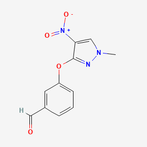 molecular formula C11H9N3O4 B2434459 3-((1-甲基-4-硝基-1H-吡唑-3-基)氧基)苯甲醛 CAS No. 1429419-66-8