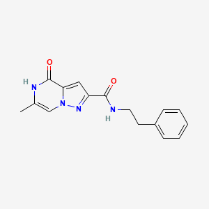 molecular formula C16H16N4O2 B2434466 6-methyl-4-oxo-N-phenethyl-4,5-dihydropyrazolo[1,5-a]pyrazine-2-carboxamide CAS No. 1775542-34-1