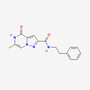 molecular formula C16H16N4O2 B2434466 6-メチル-4-オキソ-N-フェネチル-4,5-ジヒドロピラゾロ[1,5-a]ピラジン-2-カルボキサミド CAS No. 1775542-34-1