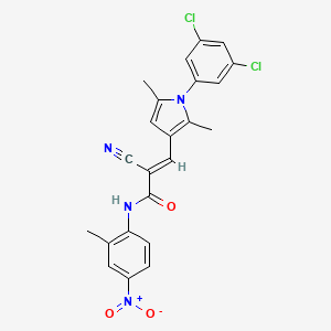 molecular formula C23H18Cl2N4O3 B2434497 (E)-2-氰基-3-[1-(3,5-二氯苯基)-2,5-二甲基吡咯-3-基]-N-(2-甲基-4-硝基苯基)丙-2-烯酰胺 CAS No. 380478-22-8