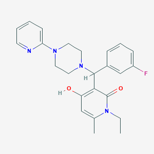 molecular formula C24H27FN4O2 B2434503 1-ethyl-3-((3-fluorophenyl)(4-(pyridin-2-yl)piperazin-1-yl)methyl)-4-hydroxy-6-methylpyridin-2(1H)-one CAS No. 897734-72-4