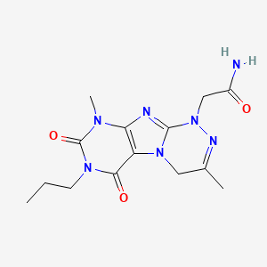 molecular formula C14H19N7O3 B2434529 2-(3,9-dimethyl-6,8-dioxo-7-propyl-5,7,9-trihydro-4H-1,2,4-triazino[4,3-h]puri nyl)acetamide CAS No. 923233-62-9