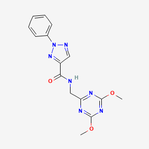 molecular formula C15H15N7O3 B2434563 N-((4,6-二甲氧基-1,3,5-三嗪-2-基)甲基)-2-苯基-2H-1,2,3-三唑-4-甲酰胺 CAS No. 2034465-43-3