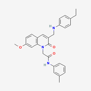 molecular formula C28H29N3O3 B2434565 2-(3-(((4-ethylphenyl)amino)methyl)-7-methoxy-2-oxoquinolin-1(2H)-yl)-N-(m-tolyl)acetamide CAS No. 893785-82-5