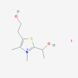 molecular formula C9H16INO2S B2434579 2-(1-Hydroxyethyl)-5-(2-hydroxyethyl)-3,4-dimethyl-1,3-thiazol-3-ium iodide CAS No. 52084-19-2