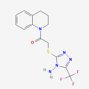 molecular formula C14H14F3N5OS B2434586 2-((4-amino-5-(trifluoromethyl)-4H-1,2,4-triazol-3-yl)thio)-1-(3,4-dihydroquinolin-1(2H)-yl)ethanone CAS No. 686281-41-4