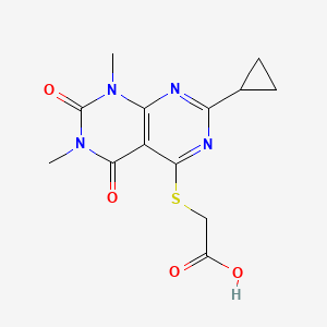 molecular formula C13H14N4O4S B2434589 2-(7-Cyclopropyl-1,3-dimethyl-2,4-dioxopyrimido[4,5-d]pyrimidin-5-yl)sulfanylacetic acid CAS No. 863003-26-3