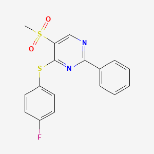 molecular formula C17H13FN2O2S2 B2434599 4-[(4-Fluorophenyl)sulfanyl]-2-phenyl-5-pyrimidinyl methyl sulfone CAS No. 339106-29-5