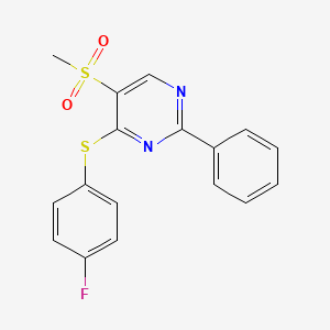 molecular formula C17H13FN2O2S2 B2434599 4-[(4-氟苯基)硫代]-2-苯基-5-嘧啶基甲基砜 CAS No. 339106-29-5