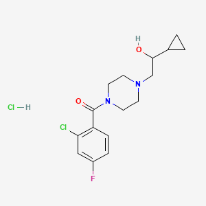 molecular formula C16H21Cl2FN2O2 B2434606 (2-氯-4-氟苯基)(4-(2-环丙基-2-羟乙基)哌嗪-1-基)甲酮盐酸盐 CAS No. 1396793-68-2