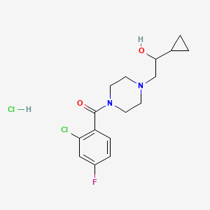 molecular formula C16H21Cl2FN2O2 B2434606 (2-クロロ-4-フルオロフェニル)(4-(2-シクロプロピル-2-ヒドロキシエチル)ピペラジン-1-イル)メタノン塩酸塩 CAS No. 1396793-68-2