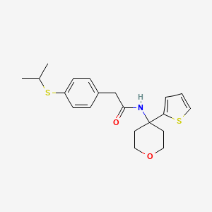 2-(4-(isopropylthio)phenyl)-N-(4-(thiophen-2-yl)tetrahydro-2H-pyran-4-yl)acetamide
