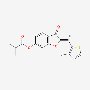 molecular formula C18H16O4S B2434612 (Z)-2-((3-methylthiophen-2-yl)methylene)-3-oxo-2,3-dihydrobenzofuran-6-yl isobutyrate CAS No. 622359-91-5