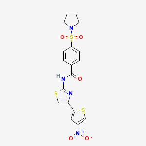 molecular formula C18H16N4O5S3 B2434617 N-(4-(4-硝基噻吩-2-基)噻唑-2-基)-4-(吡咯烷-1-基磺酰基)苯甲酰胺 CAS No. 361480-42-4