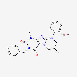 molecular formula C24H25N5O3 B2434620 3-苄基-9-(2-甲氧基苯基)-1,7-二甲基-6,7,8,9-四氢嘧啶并[2,1-f]嘌呤-2,4(1H,3H)-二酮 CAS No. 877617-28-2