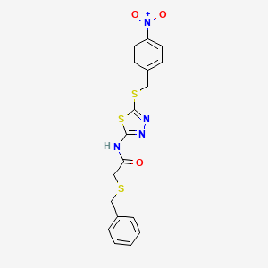 molecular formula C18H16N4O3S3 B2434622 2-(benzylthio)-N-(5-((4-nitrobenzyl)thio)-1,3,4-thiadiazol-2-yl)acetamide CAS No. 476464-71-8