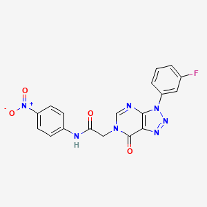 molecular formula C18H12FN7O4 B2434623 2-(3-(3-fluorophenyl)-7-oxo-3H-[1,2,3]triazolo[4,5-d]pyrimidin-6(7H)-yl)-N-(4-nitrophenyl)acetamide CAS No. 888417-57-0