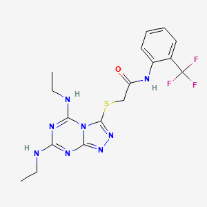 2-((5,7-bis(ethylamino)-[1,2,4]triazolo[4,3-a][1,3,5]triazin-3-yl)thio)-N-(2-(trifluoromethyl)phenyl)acetamide