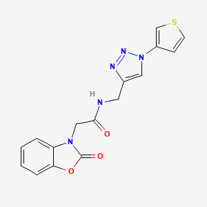 molecular formula C16H13N5O3S B2434630 2-(2-oxobenzo[d]oxazol-3(2H)-yl)-N-((1-(thiophen-3-yl)-1H-1,2,3-triazol-4-yl)methyl)acetamide CAS No. 2097860-55-2