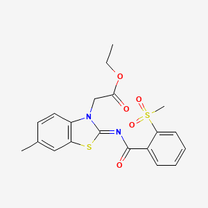 molecular formula C20H20N2O5S2 B2434631 (Z)-ethyl 2-(6-methyl-2-((2-(methylsulfonyl)benzoyl)imino)benzo[d]thiazol-3(2H)-yl)acetate CAS No. 896276-23-6