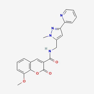 molecular formula C21H18N4O4 B2434643 8-甲氧基-N-[{[1-甲基-3-(吡啶-2-基)-1H-吡唑-5-基]甲基}-2-氧代-2H-色烯-3-甲酰胺 CAS No. 2319876-97-4