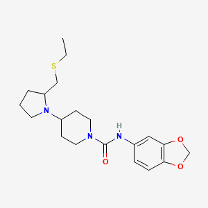 molecular formula C20H29N3O3S B2434644 N-(苯并[d][1,3]二氧杂环-5-基)-4-(2-((乙硫基)甲基)吡咯烷-1-基)哌啶-1-甲酰胺 CAS No. 1788844-62-1