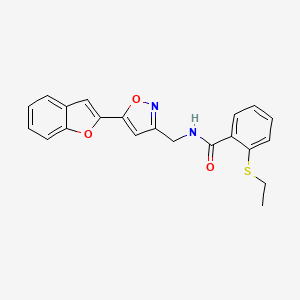 molecular formula C21H18N2O3S B2434649 N-((5-(benzofuran-2-yl)isoxazol-3-yl)methyl)-2-(ethylthio)benzamide CAS No. 1105243-41-1