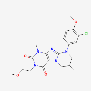 molecular formula C20H24ClN5O4 B2434654 9-(3-chloro-4-methoxyphenyl)-3-(2-methoxyethyl)-1,7-dimethyl-6,7,8,9-tetrahydropyrimido[2,1-f]purine-2,4(1H,3H)-dione CAS No. 923470-69-3
