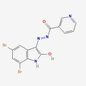 molecular formula C14H8Br2N4O2 B2434661 (E)-N'-(5,7-dibromo-2-oxoindolin-3-ylidene)nicotinohydrazide CAS No. 330561-98-3