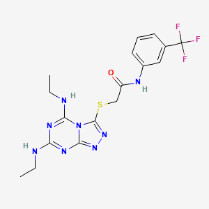 molecular formula C17H19F3N8OS B2434693 2-((5,7-双(乙氨基)-[1,2,4]三唑并[4,3-a][1,3,5]三嗪-3-基)硫代)-N-(3-(三氟甲基)苯基)乙酰胺 CAS No. 898414-68-1