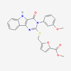 molecular formula C24H19N3O5S B2434696 methyl 5-(((3-(3-methoxyphenyl)-4-oxo-4,5-dihydro-3H-pyrimido[5,4-b]indol-2-yl)thio)methyl)furan-2-carboxylate CAS No. 536706-98-6