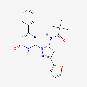 molecular formula C22H21N5O3 B2434699 N-(3-(呋喃-2-基)-1-(6-氧代-4-苯基-1,6-二氢嘧啶-2-基)-1H-吡唑-5-基)新戊酰胺 CAS No. 1207052-61-6
