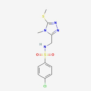 molecular formula C11H13ClN4O2S2 B2434702 4-chloro-N-{[4-methyl-5-(methylsulfanyl)-4H-1,2,4-triazol-3-yl]methyl}benzenesulfonamide CAS No. 338421-48-0