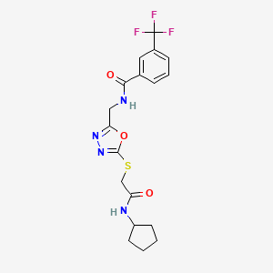 molecular formula C18H19F3N4O3S B2434705 N-((5-((2-(cyclopentylamino)-2-oxoethyl)thio)-1,3,4-oxadiazol-2-yl)methyl)-3-(trifluoromethyl)benzamide CAS No. 872620-74-1