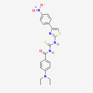 molecular formula C21H21N5O3S2 B2434718 4-(ジエチルアミノ)-N-((4-(4-ニトロフェニル)チアゾール-2-イル)カルバモチオイル)ベンゾアミド CAS No. 351191-14-5