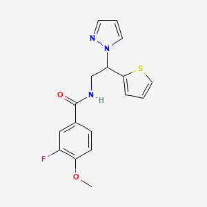 molecular formula C17H16FN3O2S B2434738 N-(2-(1H-pyrazol-1-yl)-2-(thiophen-2-yl)ethyl)-3-fluoro-4-methoxybenzamide CAS No. 2034437-65-3