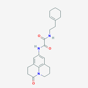 molecular formula C22H27N3O3 B2434751 N1-(2-(cyclohex-1-en-1-yl)ethyl)-N2-(3-oxo-1,2,3,5,6,7-hexahydropyrido[3,2,1-ij]quinolin-9-yl)oxalamide CAS No. 898456-07-0