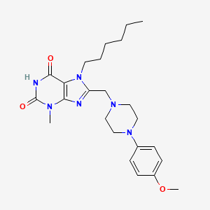 molecular formula C24H34N6O3 B2434759 7-hexyl-8-((4-(4-methoxyphenyl)piperazin-1-yl)methyl)-3-methyl-1H-purine-2,6(3H,7H)-dione CAS No. 896299-38-0