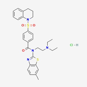 molecular formula C30H35ClN4O3S2 B2434760 盐酸N-(2-(二乙氨基)乙基)-4-((3,4-二氢喹啉-1(2H)-基)磺酰基)-N-(6-甲基苯并[d]噻唑-2-基)苯甲酰胺 CAS No. 1321930-76-0