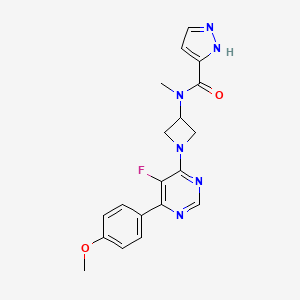 molecular formula C19H19FN6O2 B2434761 N-[1-[5-Fluoro-6-(4-methoxyphenyl)pyrimidin-4-yl]azetidin-3-yl]-N-methyl-1H-pyrazole-5-carboxamide CAS No. 2380183-37-7