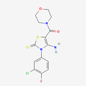 molecular formula C14H13ClFN3O2S2 B2434762 [4-Amino-3-(3-chloro-4-fluorophenyl)-2-sulfanylidene-5-thiazolyl]-(4-morpholinyl)methanone CAS No. 946255-05-6
