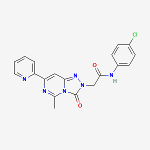 molecular formula C19H15ClN6O2 B2434772 N-(4-chlorophenyl)-2-(5-methyl-3-oxo-7-pyridin-2-yl[1,2,4]triazolo[4,3-c]pyrimidin-2(3H)-yl)acetamide CAS No. 1251634-76-0