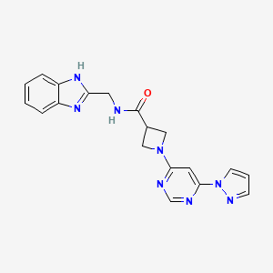 molecular formula C19H18N8O B2434777 N-((1H-benzo[d]imidazol-2-yl)methyl)-1-(6-(1H-pyrazol-1-yl)pyrimidin-4-yl)azetidine-3-carboxamide CAS No. 2034581-26-3