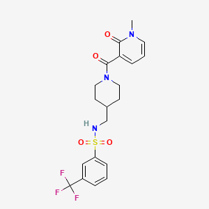 molecular formula C20H22F3N3O4S B2434788 N-((1-(1-methyl-2-oxo-1,2-dihydropyridine-3-carbonyl)piperidin-4-yl)methyl)-3-(trifluoromethyl)benzenesulfonamide CAS No. 1235636-71-1