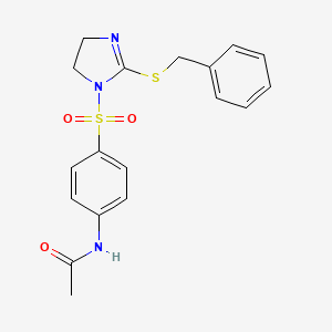 molecular formula C18H19N3O3S2 B2434791 N-[4-[(2-benzylsulfanyl-4,5-dihydroimidazol-1-yl)sulfonyl]phenyl]acetamide CAS No. 868216-66-4
