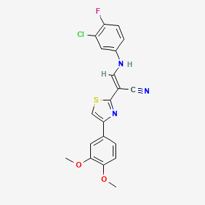 molecular formula C20H15ClFN3O2S B2434803 (E)-3-((3-chloro-4-fluorophenyl)amino)-2-(4-(3,4-dimethoxyphenyl)thiazol-2-yl)acrylonitrile CAS No. 683258-49-3