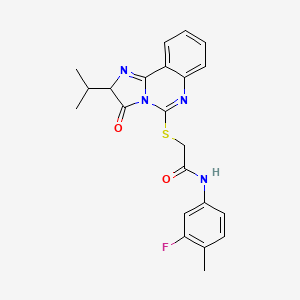 molecular formula C22H21FN4O2S B2434813 N-(3-fluoro-4-methylphenyl)-2-((2-isopropyl-3-oxo-2,3-dihydroimidazo[1,2-c]quinazolin-5-yl)thio)acetamide CAS No. 1052666-44-0