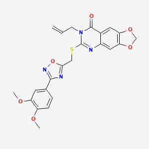 molecular formula C23H20N4O6S B2434858 7-allyl-6-(((3-(3,4-dimethoxyphenyl)-1,2,4-oxadiazol-5-yl)methyl)thio)-[1,3]dioxolo[4,5-g]quinazolin-8(7H)-one CAS No. 1111974-43-6