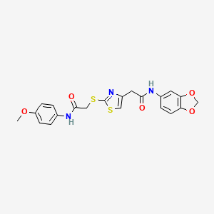 molecular formula C21H19N3O5S2 B2434864 N-(benzo[d][1,3]dioxol-5-yl)-2-(2-((2-((4-methoxyphenyl)amino)-2-oxoethyl)thio)thiazol-4-yl)acetamide CAS No. 942000-70-6